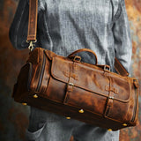 Legacy - Vintage Leather Duffle Bag With Shoe Compartment